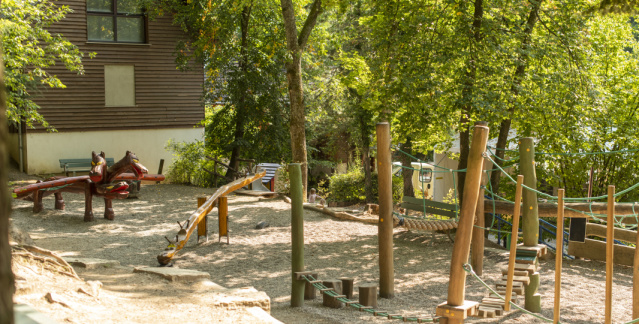 Wooden climbing frame and see saws
