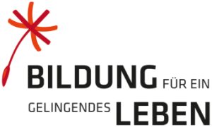 Logo mit dem Schriftzug "Bildung für ein gelingendes Leben" und roter Blume links oben